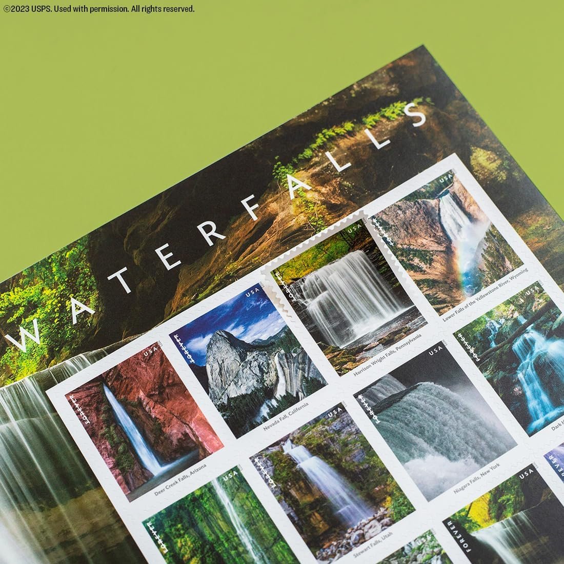 Waterfalls (Sheet of 12) Postage Forever Stamps US Postal First Class Nature Rock River Park Party Announcement Celebration Anniversary Wedding 2023 Scott #5801