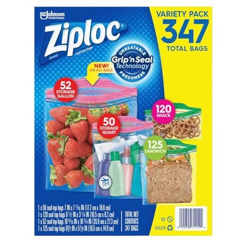 Ziploc Variety Total Bags, 347 Pack, 347 Piece Assortment, clear
