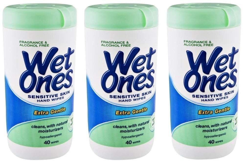 Wet Ones Sensitive Skin Hand Wipes: 40 Count Canister Pack of 3