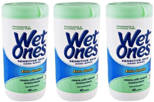Wet Ones Sensitive Skin Hand Wipes: 40 Count Canister Pack of 3