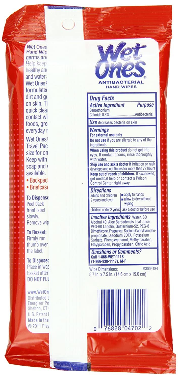 Wet Ones Antibacterial Hand Wipes Travel Pack, 15-Count (Pack of 12)(colors may vary)