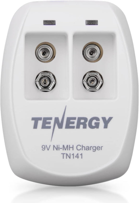 Tenergy TN141 Smart Charger for NiMH 9V Rechargeable Batteries, 9V Cells Battery Charger, 9 Volt NiMH Batteries Charger, 2 Slot  9V Fast Charger for Smoke Detector