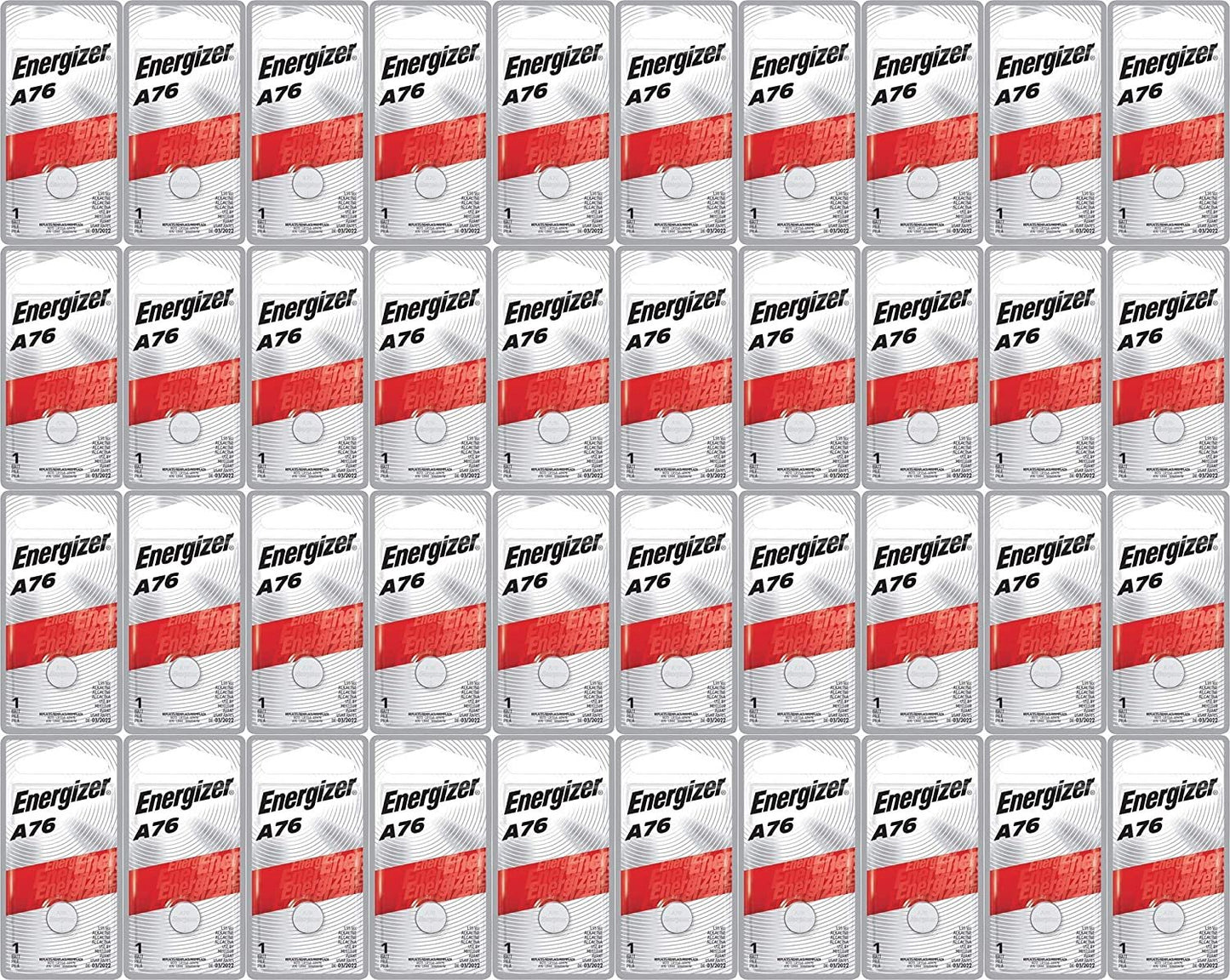 40x Energizer Watch/electronic, A76/lr44 (A76bp) 40 Pack Bundle!! Energizer Lr44 1.5v Button Cell Battery 10 Pack (Replaces: Lr44, Cr44, Sr44, 357, Sr44w, Ag13, G13, A76, A-76, Px76, 675, 1166a, Lr44h, V13ga, Gp76a, L1154, Rw82b, Epx76, Sr44sw, 303,...