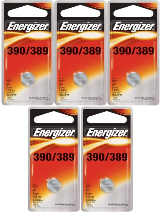 Energizer 389 Button Cell Silver Oxide SR1130W Watch Battery Pack of 5 Batteries