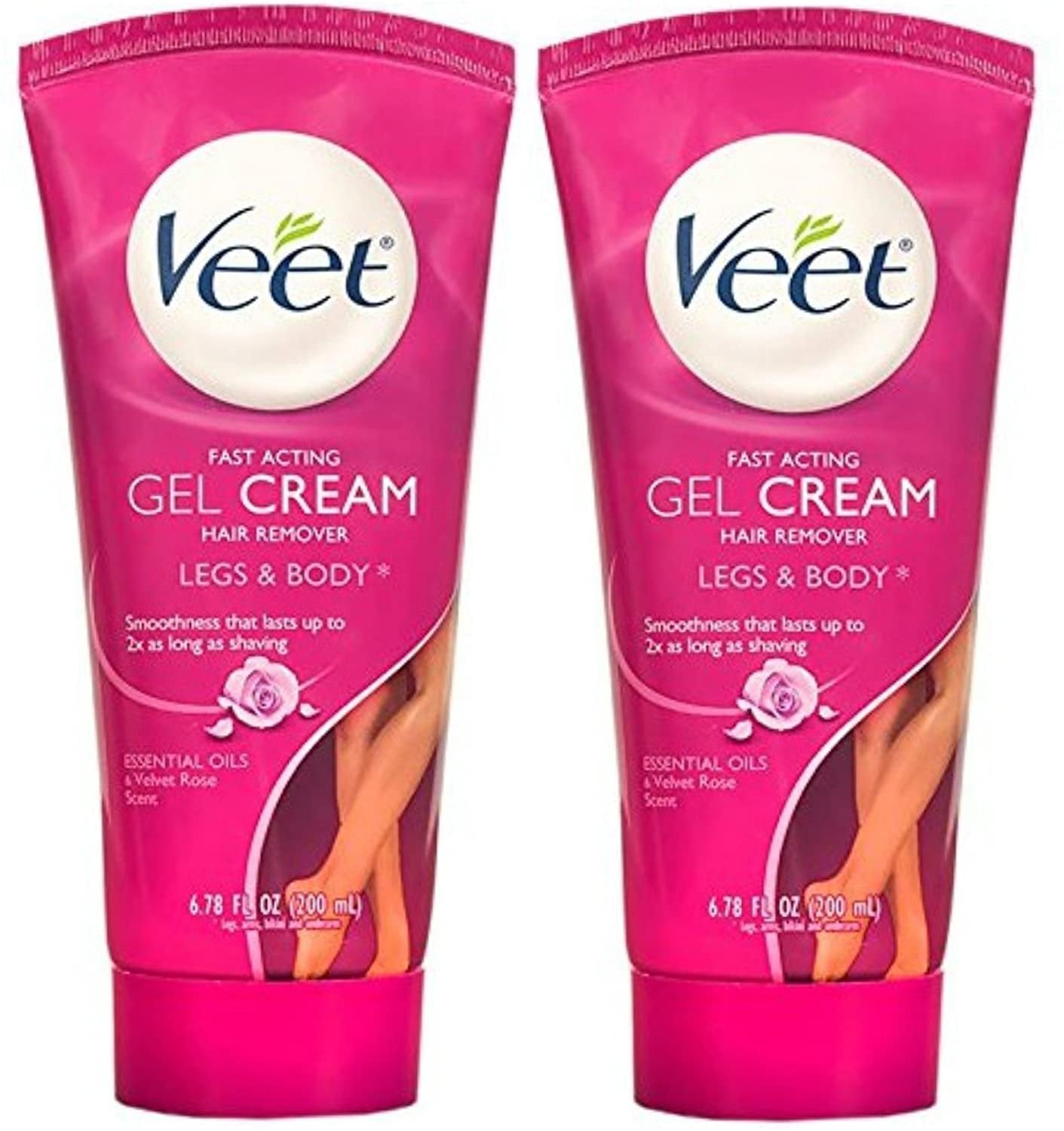 Veet Fast Acting Gel Cream Hair Remover, Legs and Body, Essential Oils and Velvet Rose Scent, 6.78 Oz (Pack of 2)