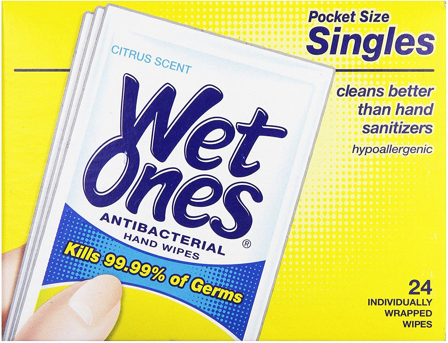 Wet Ones Antibacterial Thick Moist Towelettes, Citrus Scent, Singles, 24 ct