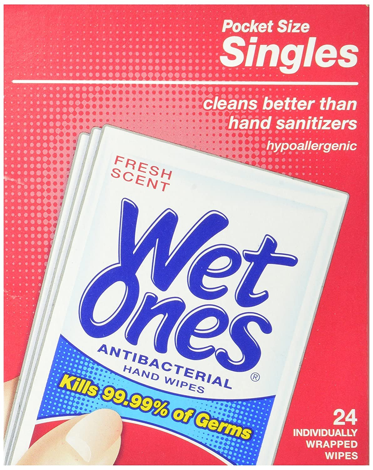 Wet Ones Wet-4721 Antibacterial Hand and Face Wipes Singles, 24-Count (Pack of 5)