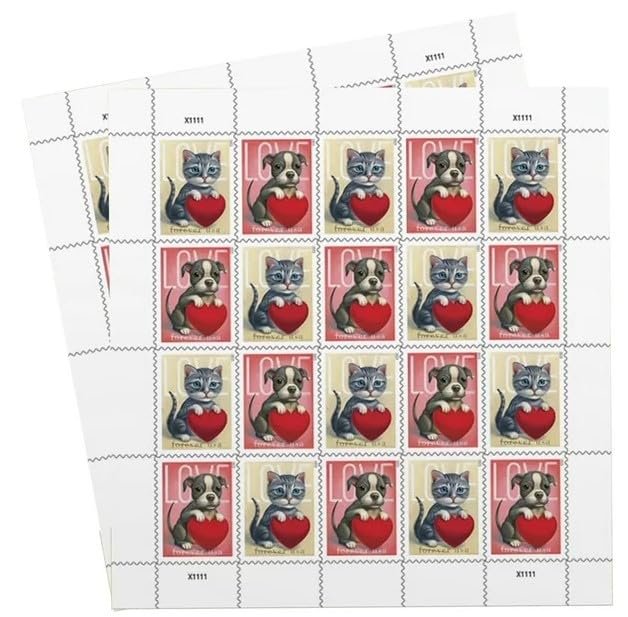USPS Love 2023 (5 Sheets of 20) Forever Postage Stamps US Postal First Class Valentine Dog Cat Puppy Kitten Pet Wedding Celebration Engagement Invitation Anniversary Romance Party