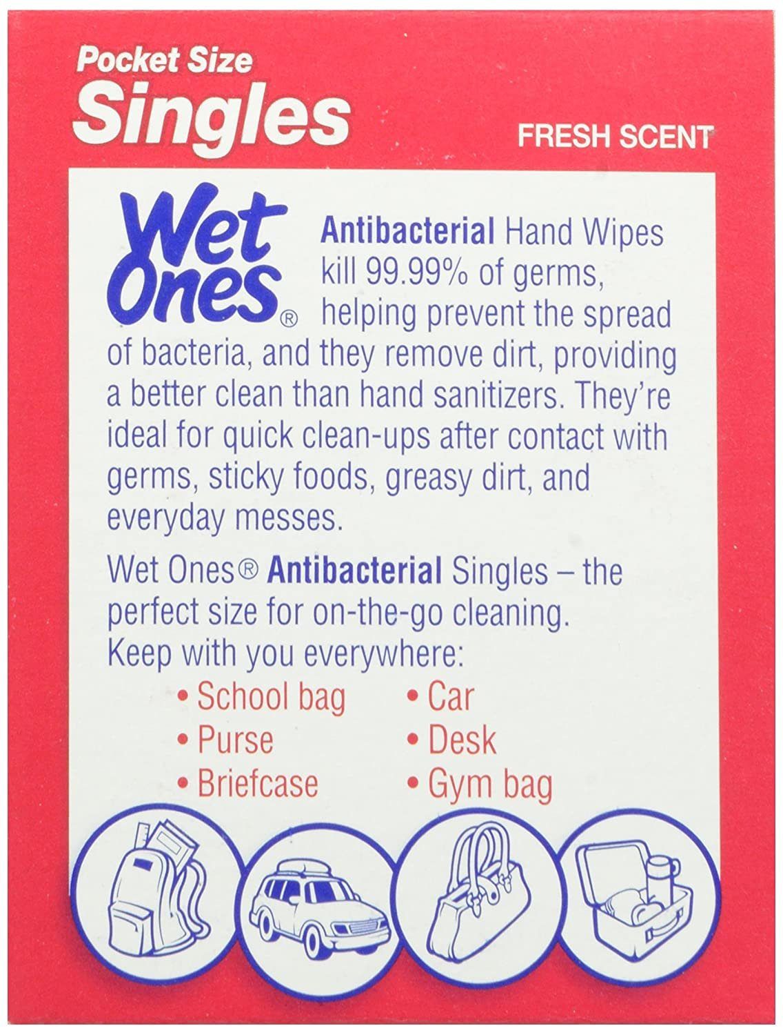 Wet Ones Wet-4721 Antibacterial Hand and Face Wipes Singles, 24-Count (Pack of 5)