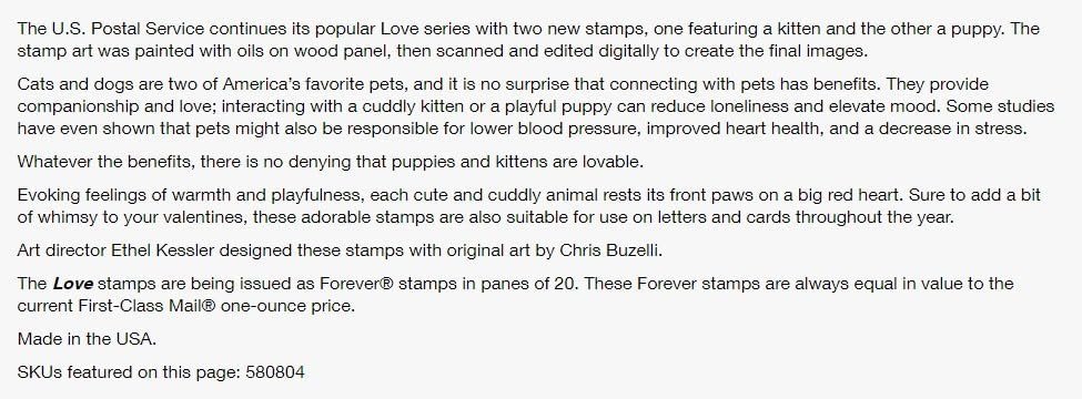 USPS Love 2023 (5 Sheets of 20) Forever Postage Stamps US Postal First Class Valentine Dog Cat Puppy Kitten Pet Wedding Celebration Engagement Invitation Anniversary Romance Party