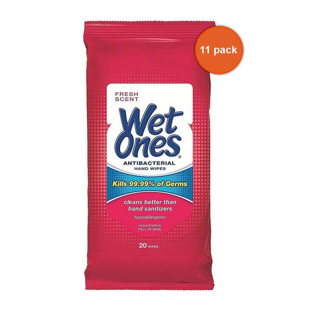 WET ONES Antibacterial Hand Wipes, Fresh Scent 20 ea (Pack of 11)