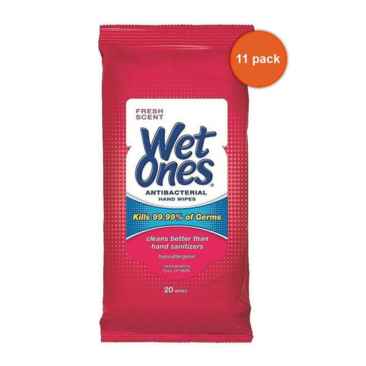 WET ONES Antibacterial Hand Wipes, Fresh Scent 20 ea (Pack of 11)