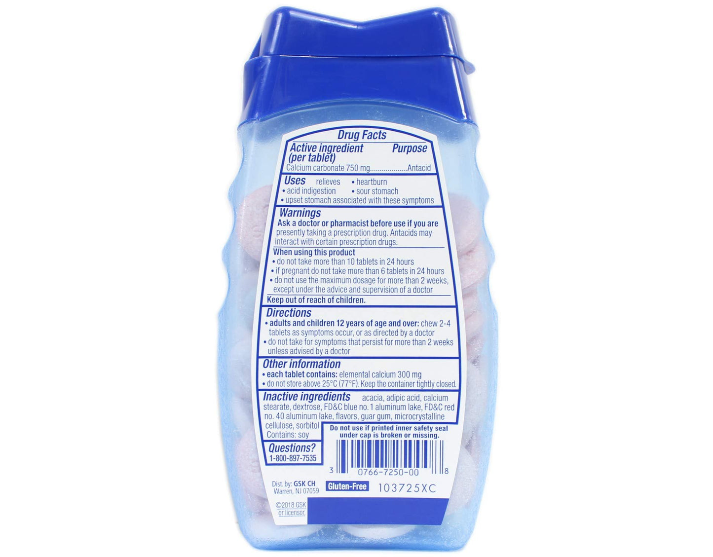 TUMS Smoothies Berry Fusion Extra Strength 750 Antacid Tablets 60 Count