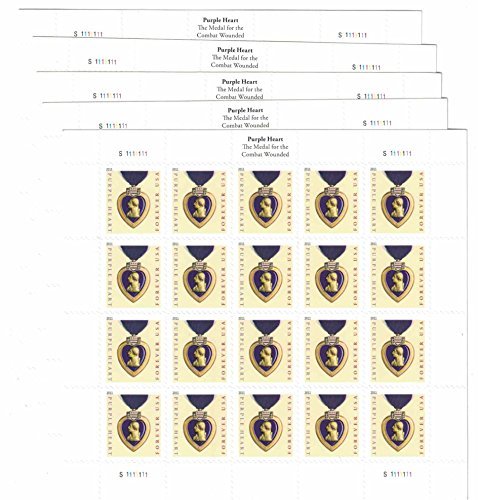USPS Purple Heart Forever Stamps - 100 Stamps (5 Sheets of 20)
