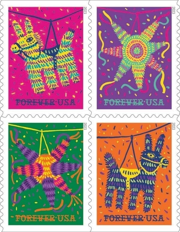 USPS Pinatas (5 Booklets of 20) Forever Postage Stamps Celebrate Hispanic Heritage Latino Festive Celebration Party 2023 Scott #5812-5815