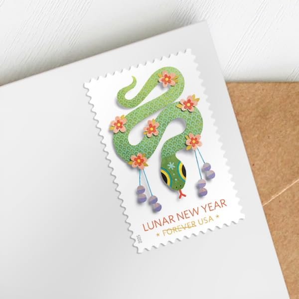 United States Postal Service Celebrating Lunar New Year: 2025 Year of The Snake, Sheet of 20 Postage Stamps