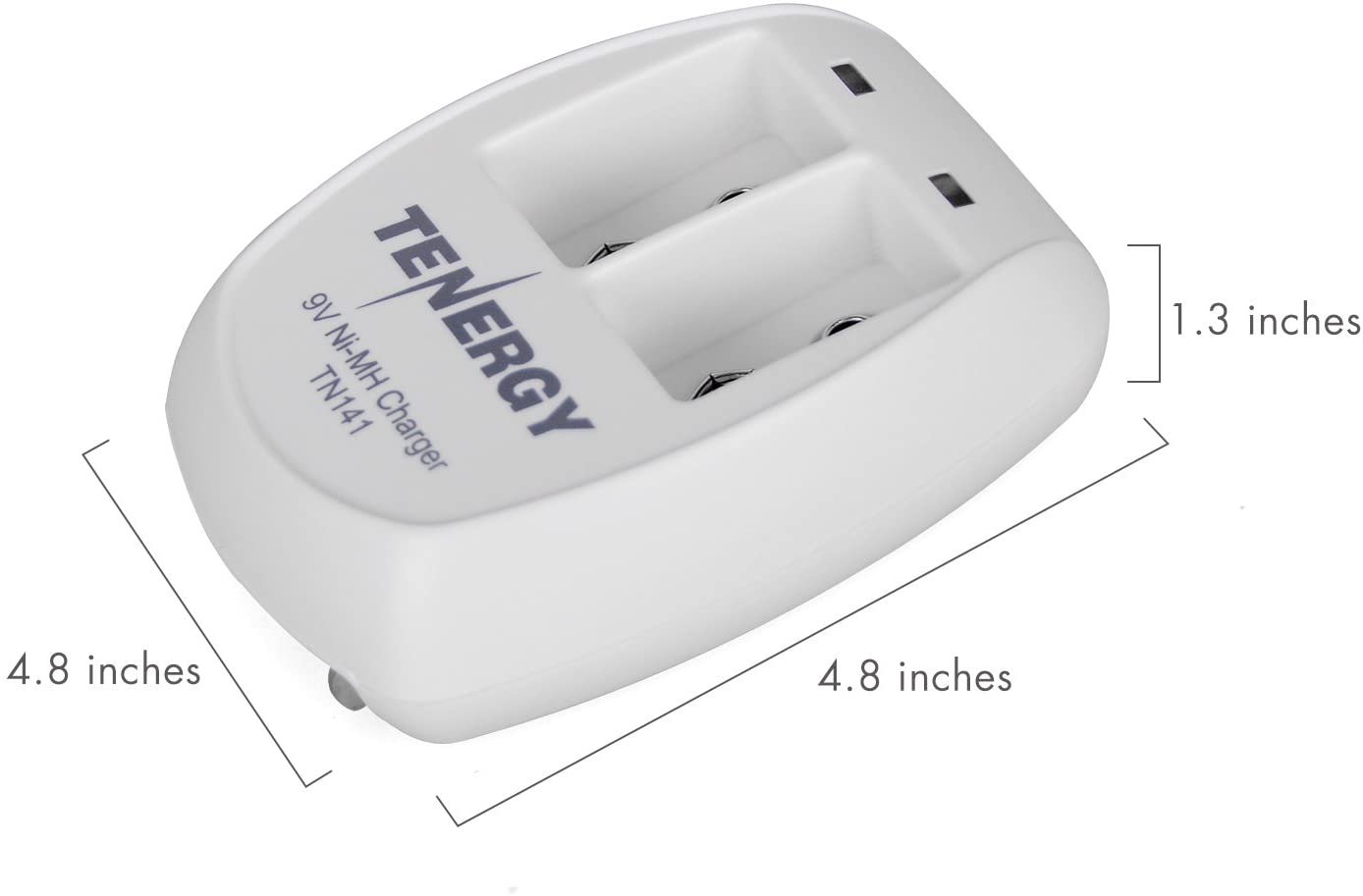 Tenergy TN141 Smart Charger for NiMH 9V Rechargeable Batteries, 9V Cells Battery Charger, 9 Volt NiMH Batteries Charger, 2 Slot  9V Fast Charger for Smoke Detector