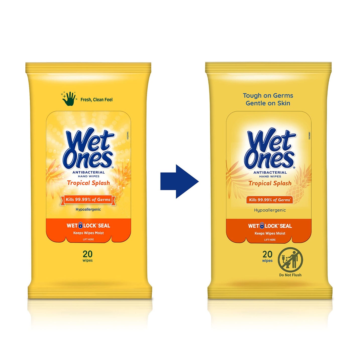 Wet Ones Antibacterial Hand Wipes, Tropical Splash Scent, 20 Count (Pack of 10)