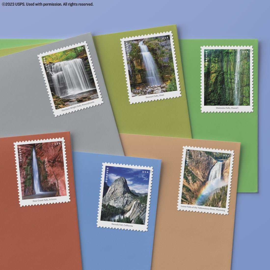 Waterfalls (Sheet of 12) Postage Forever Stamps US Postal First Class Nature Rock River Park Party Announcement Celebration Anniversary Wedding 2023 Scott #5801