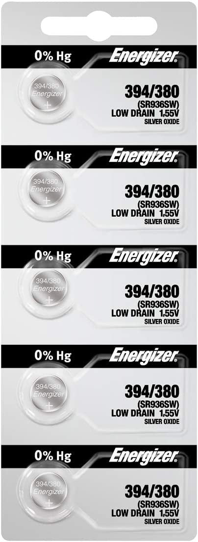 Energizer 394 Button Cell Silver Oxide SR936SW Watch Battery Pack of 5 Batteries