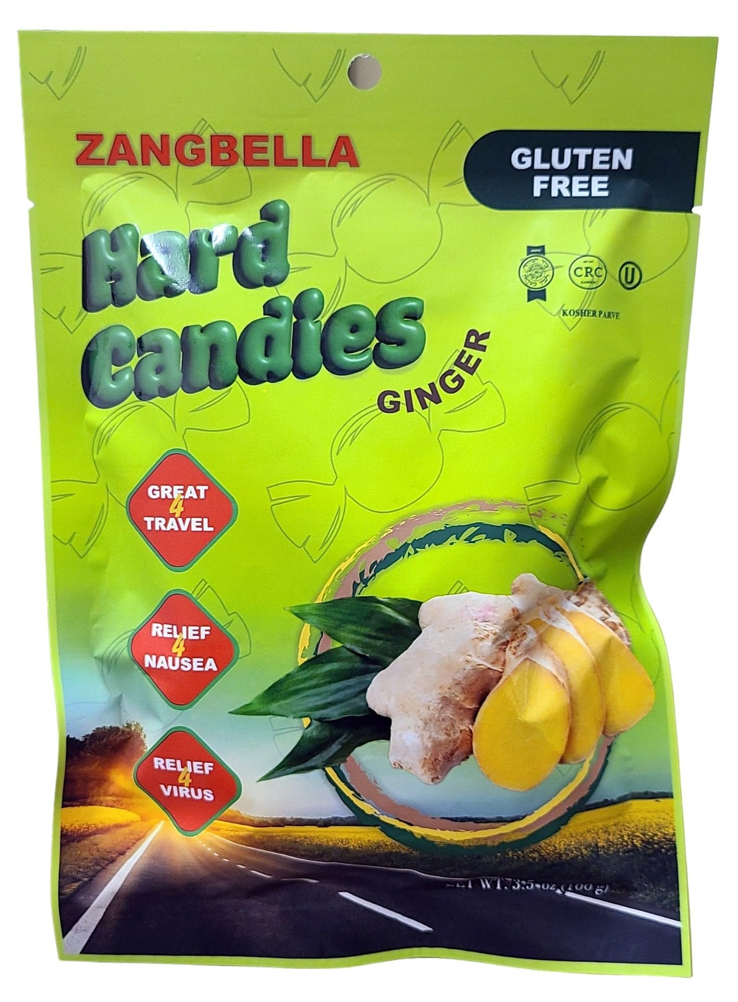 ZANGBELLA Ginger Hard Candy - Relief Nausea, Motion Sickness, Upset Stomach, Great Tasting Flavor, Individually Wrapped, Net 3.5 oz (3 Pack)