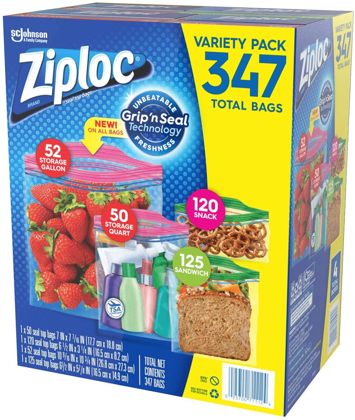 Ziploc Storage Bags, Various Sizes, 347 ct. ( 1 pack )