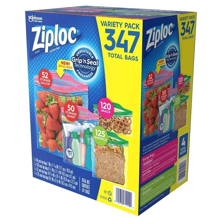 Ziploc Variety Total Bags, 347 Pack, 347 Piece Assortment, clear