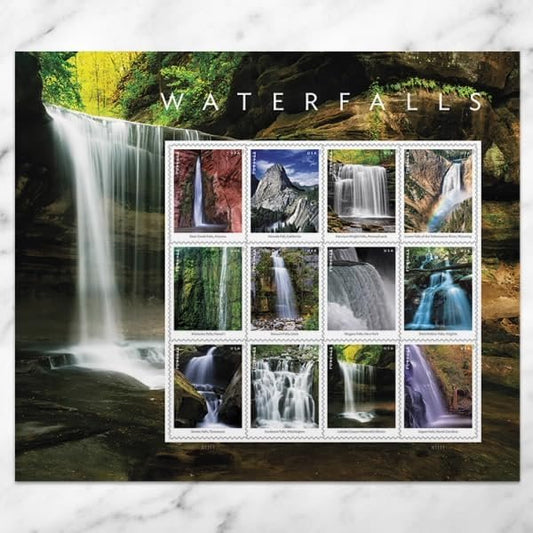 Waterfalls (Sheet of 12) Postage Forever Stamps US Postal First Class Nature Rock River Park Party Announcement Celebration Anniversary Wedding 2023 Scott #5801