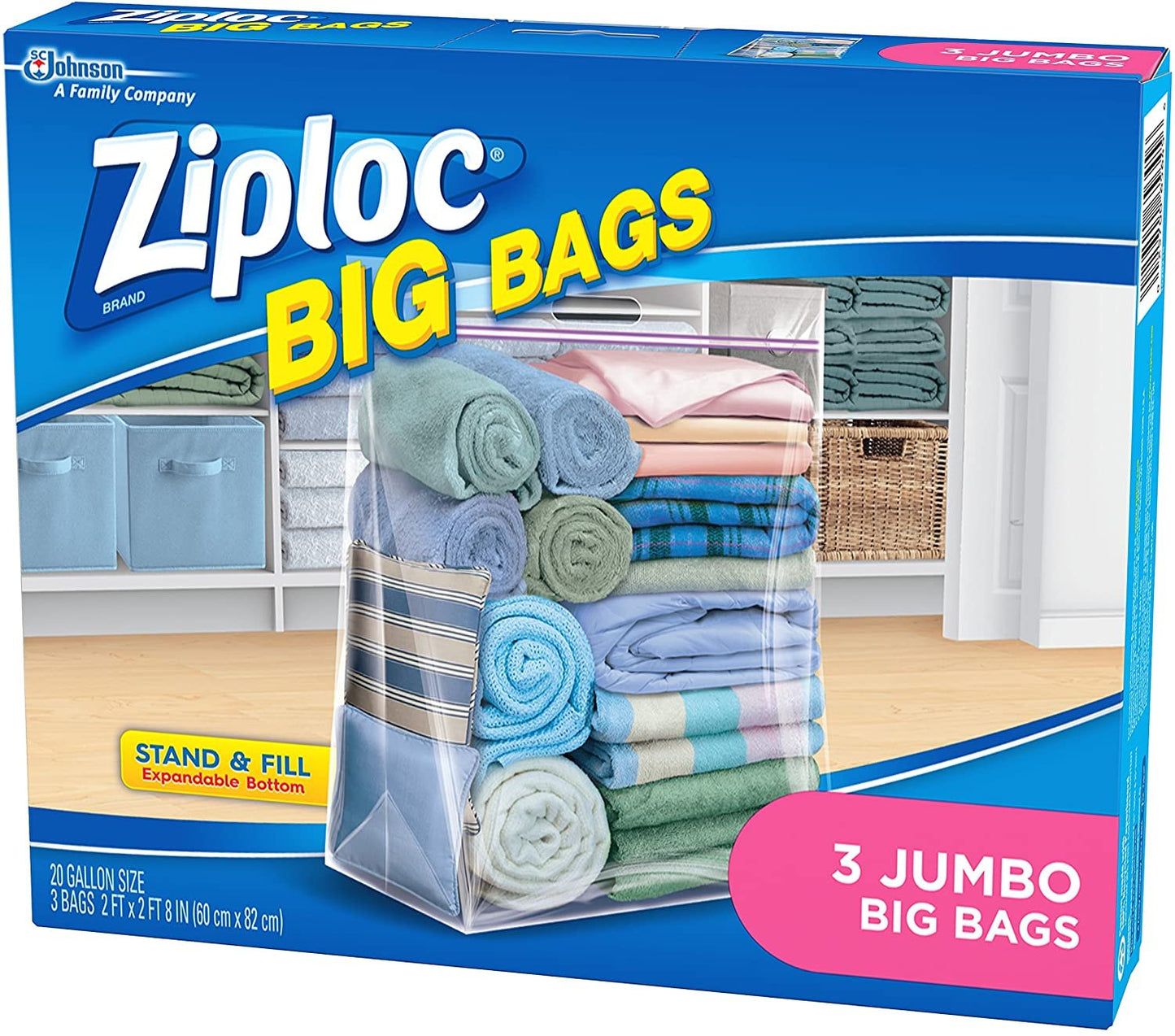 Ziploc Storage Bags, Double Zipper Seal & Expandable Bottom, Jumbo, 3 Count, Big Bag