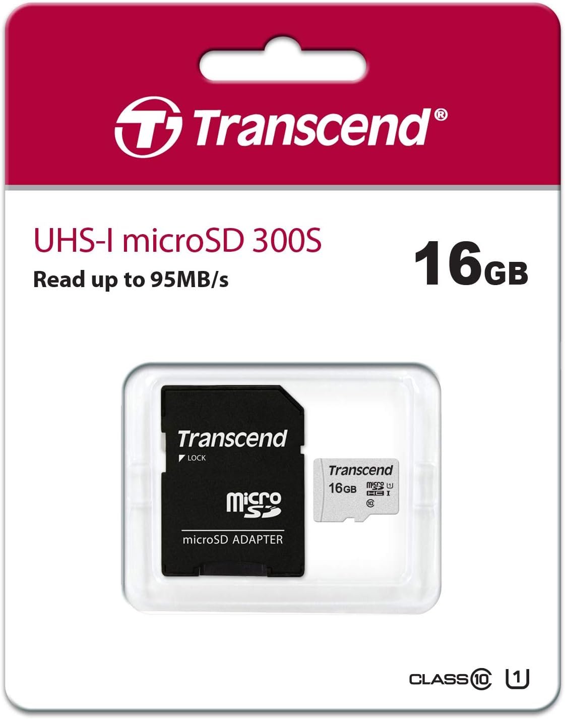 Transcend 16GB MicroSDXC/SDHC 300S Memory Card TS16GUSD300S-A