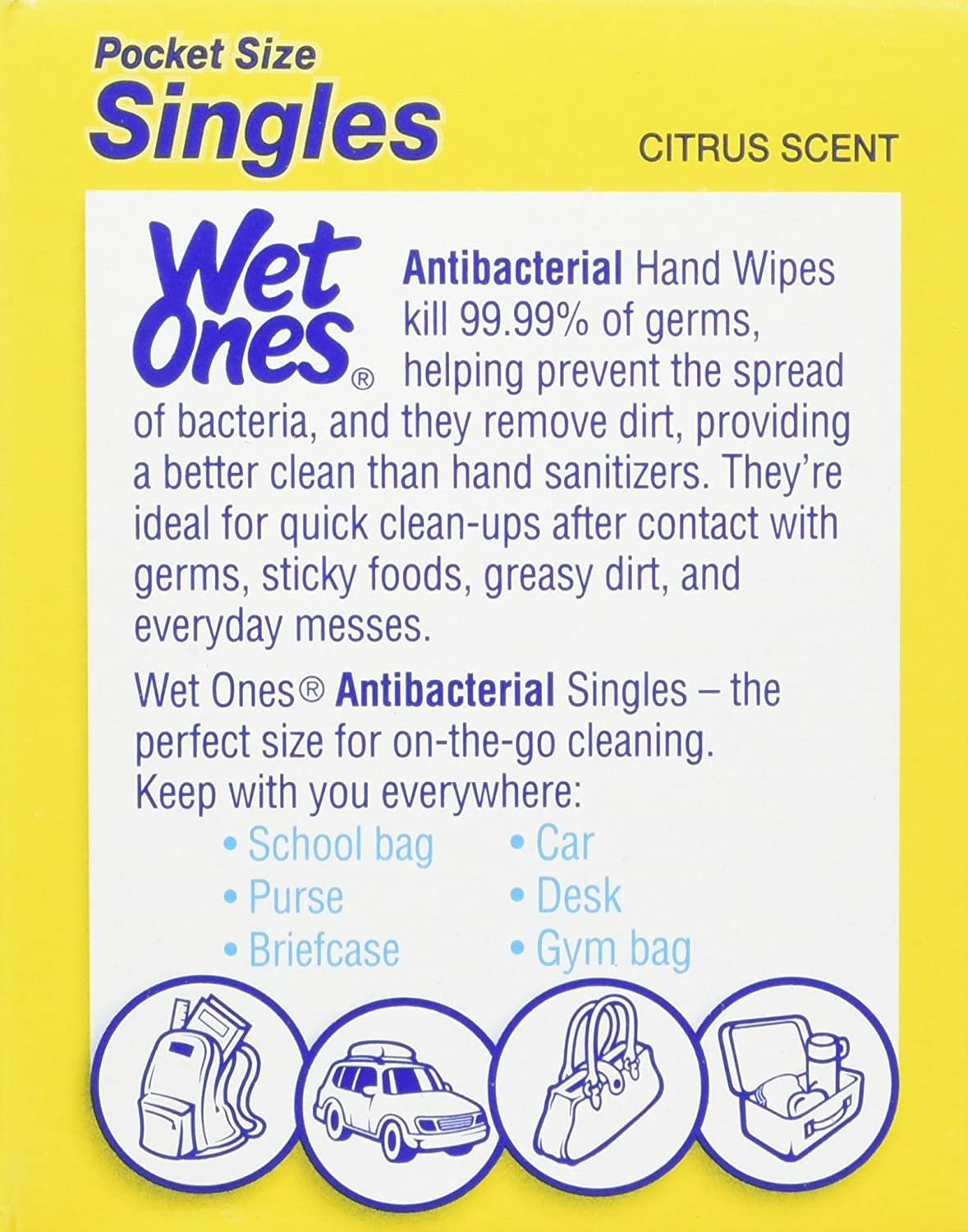 Wet Ones Antibacterial Towelette Singles, Citrus Scent, 24 Ea, (Pack of 6)