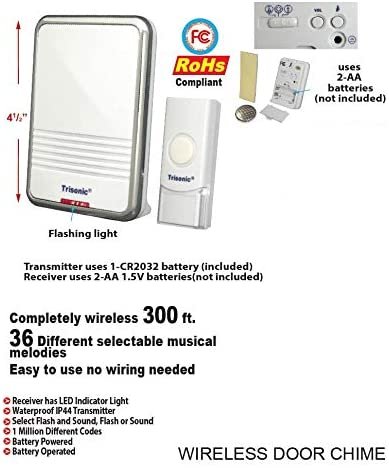 Trisonic Wireless Digital Door Chime 36 Musical Melodies