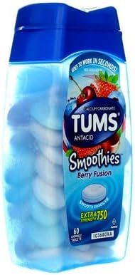 TUMS Extra Strength Smoothies Antacid Chewable Tablets, Berry Fusion, 750 mg, 60 Ct (Pack of 1)