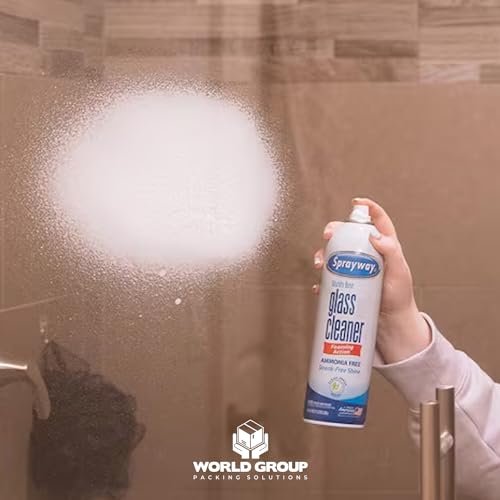 World Group Packing Solutions Glass Cleaner Foam, Foaming Action & Spray, 19oz - 2 Pack - Clean Fresh Scent - Bundled With 2 Microfiber Rags