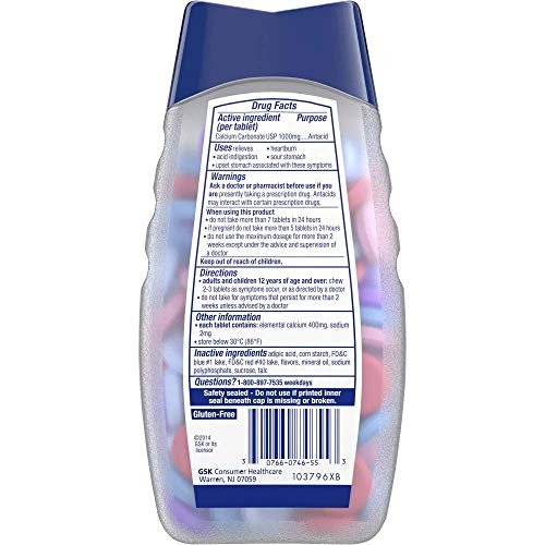 TUMS Ultra Strength 1000,Antacid Chewable Tablets, Assorted Berries, 160-Count Bottle