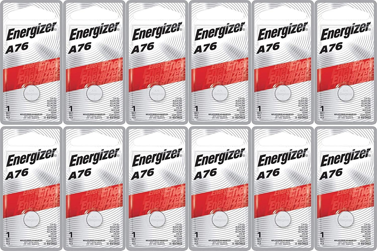 [ Strip of 12 ] Energizer A76/LR44 (A76BP), SR44, L1154, 1.5v Alkaline Batteries