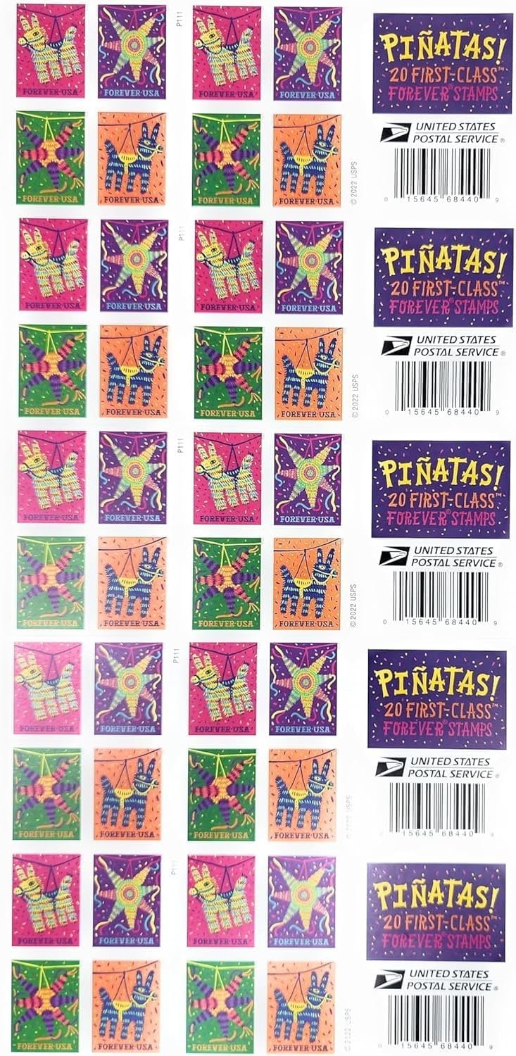 USPS Pinatas (8 pack) Forever Postage Stamps Celebrate Hispanic Heritage Latino Festive Celebration Party 2023 Scott #5812-5815