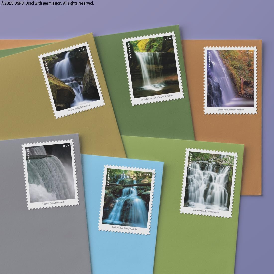 Waterfalls (Sheet of 12) Postage Forever Stamps US Postal First Class Nature Rock River Park Party Announcement Celebration Anniversary Wedding 2023 Scott #5801