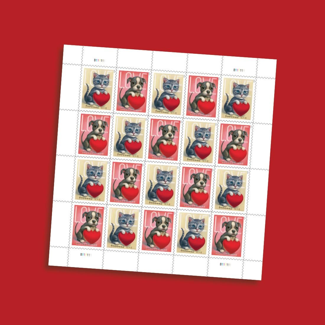 USPS Love 2023 (5 Sheets of 20) Forever Postage Stamps US Postal First Class Valentine Dog Cat Puppy Kitten Pet Wedding Celebration Engagement Invitation Anniversary Romance Party