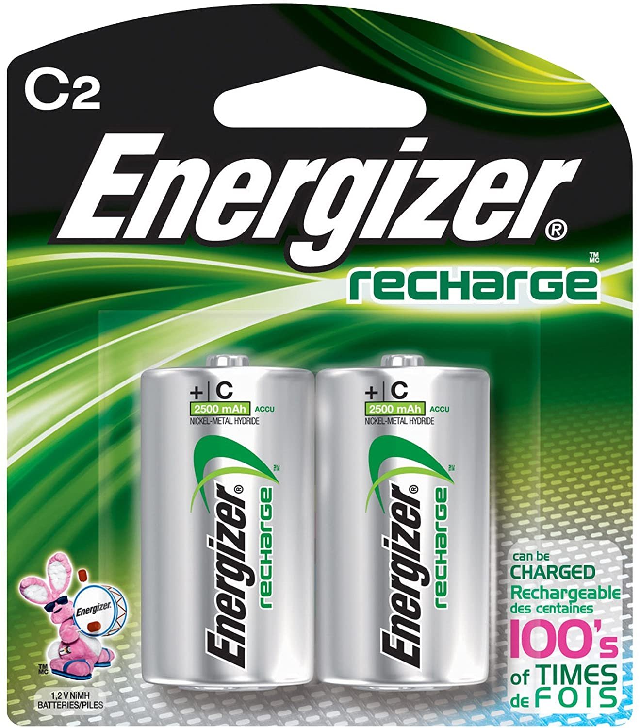 Energizer e2 C2 NiMH Rechargeable Batteries, C, 2/pack - Pack of 6 Total of 12 Batteries