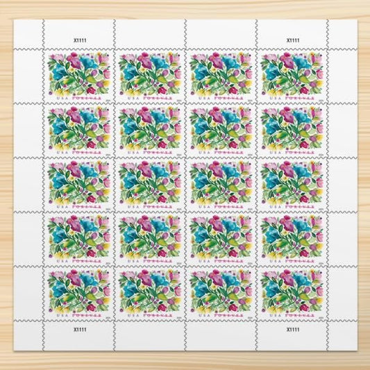United States Postal Service Celebration Blooms Forever Postage Stamps Flowers, Garden, Love, Wedding (Sheet of 20)
