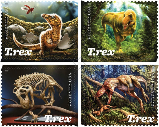 Tyrannosaurus Rex (T Rex) Sheet of 16 Forever First Class US Postage Stamps Prehistoric Dinosaur (16 stamps)