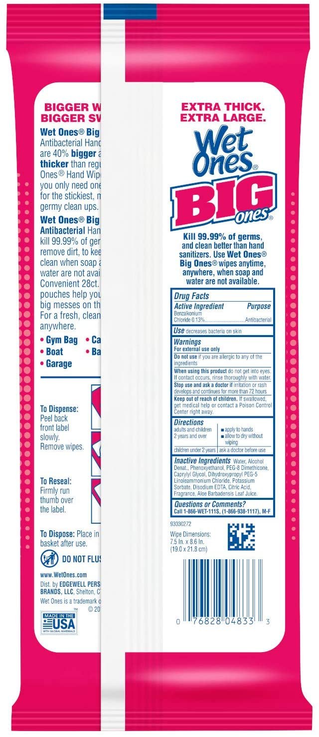 Wet Ones Big Ones Fresh Scent Antibacterial Wipes 336ct (12 x 28ct)