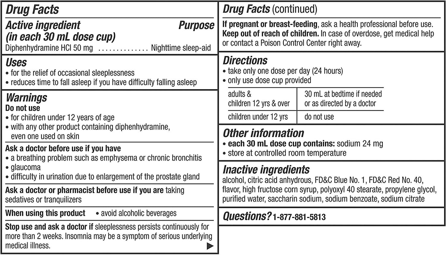 ZzzQuil, Nighttime Sleep Aid Liquid, 50 mg Diphenhydramine HCl, No.1 Sleep-Aid Brand, Warming Berry Flavor, Non-Habit Forming, 12 FL OZ Twin Pack