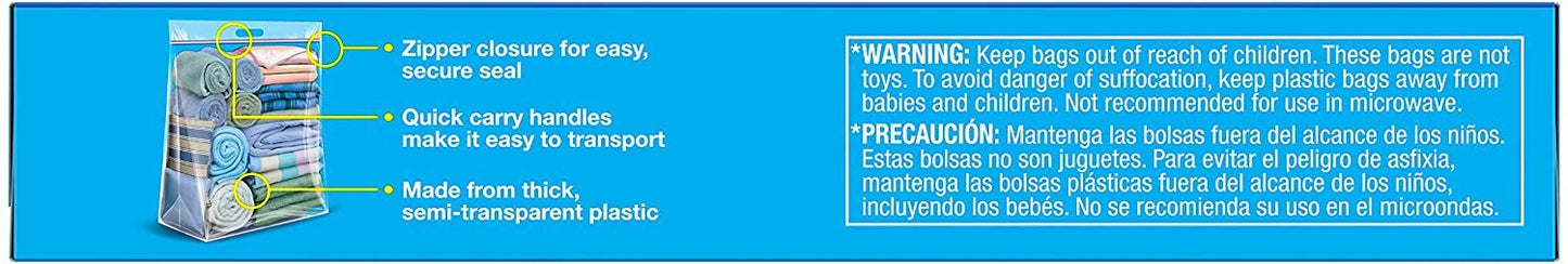 Ziploc Storage Bags, Double Zipper Seal & Expandable Bottom, Jumbo, 3 Count, Big Bag