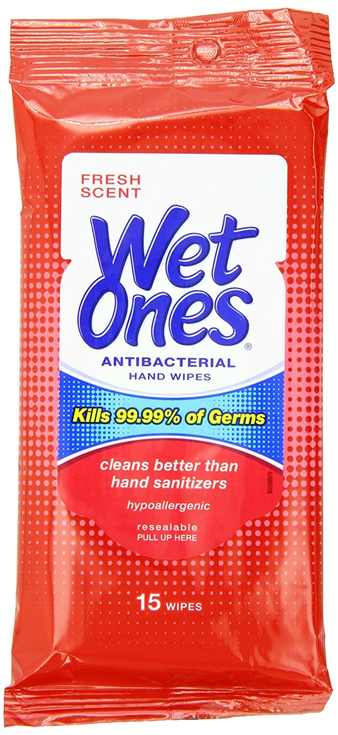 Wet Ones Antibacterial Hand Wipes Travel Pack, 15-Count (Pack of 12)(colors may vary)