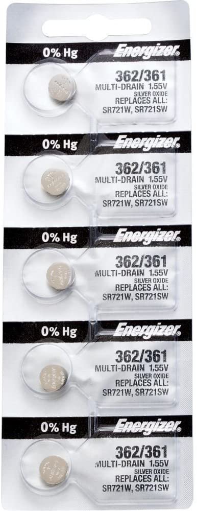 Energizer 362-361 1.55v #362/361 Low-Drain Battery (SR721SW), 5 Count (Pack of 1)