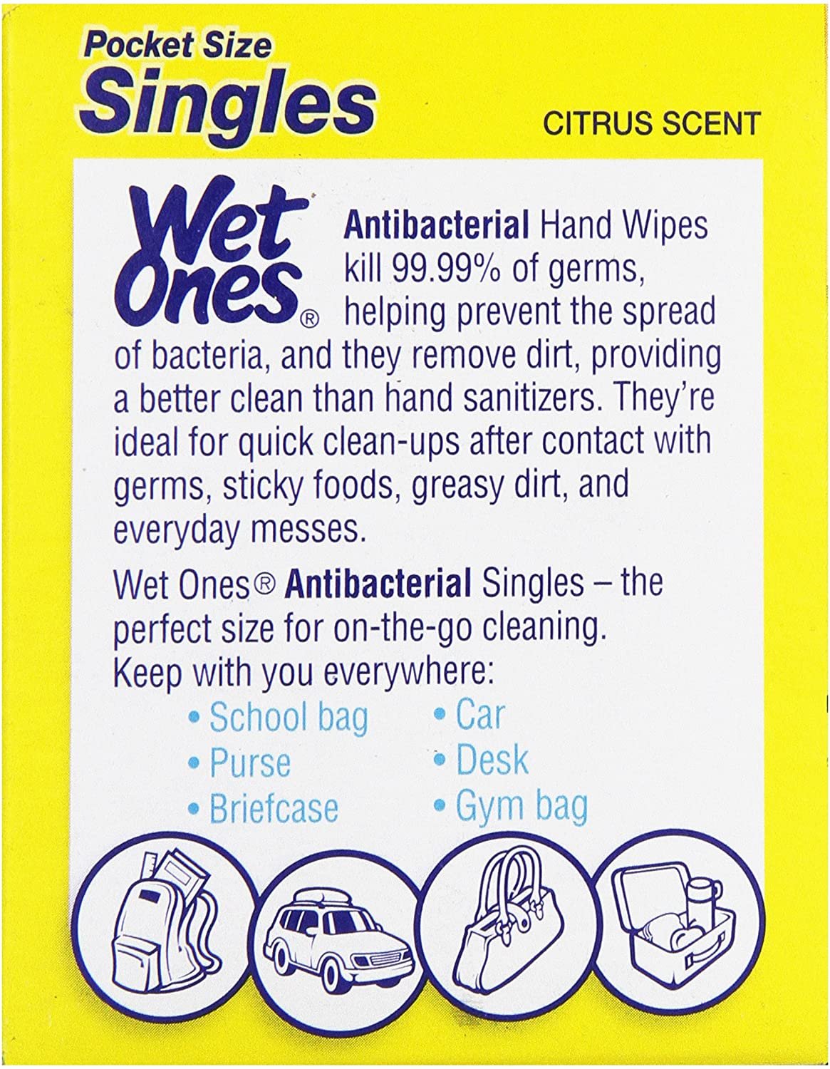Wet Ones Antibacterial Thick Moist Towelettes, Citrus Scent, Singles, 24 ct