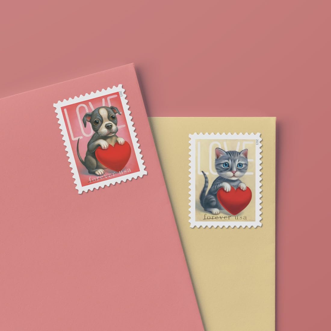 USPS Love 2023 (5 Sheets of 20) Forever Postage Stamps US Postal First Class Valentine Dog Cat Puppy Kitten Pet Wedding Celebration Engagement Invitation Anniversary Romance Party