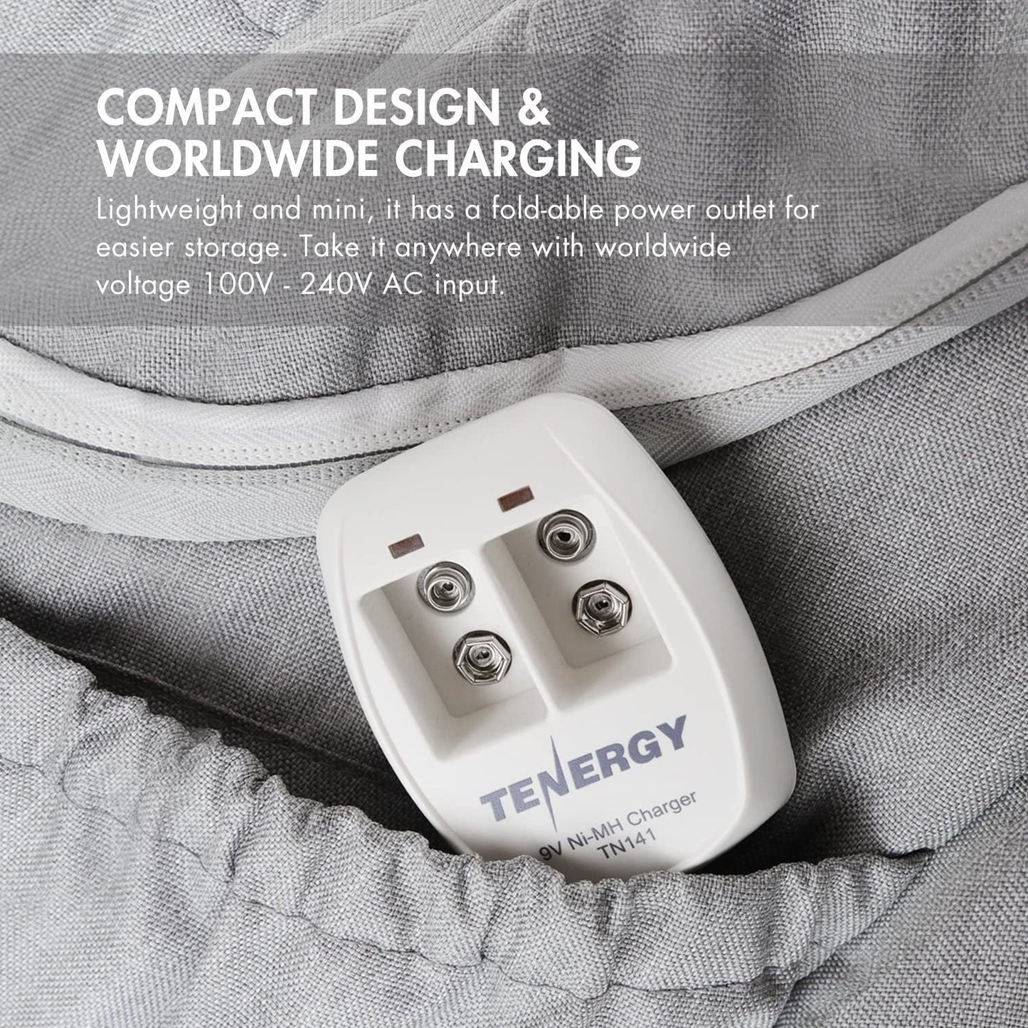 Tenergy TN141 Smart Charger for NiMH 9V Rechargeable Batteries, 9V Cells Battery Charger, 9 Volt NiMH Batteries Charger, 2 Slot  9V Fast Charger for Smoke Detector
